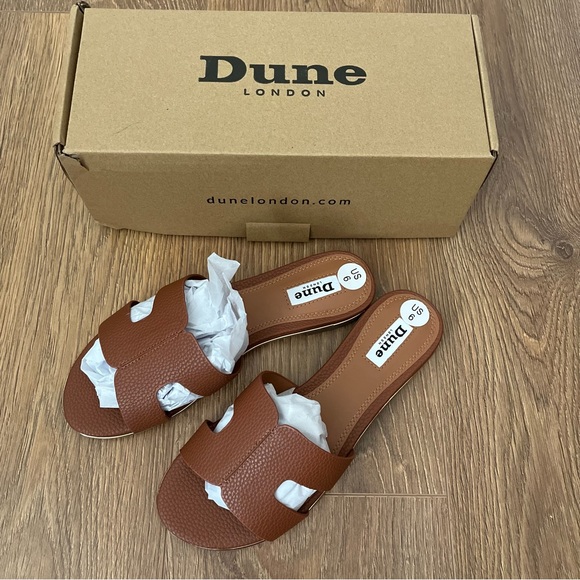 NEW IN BOX Dune London slip on flat sandals in tan - Picture 6 of 8